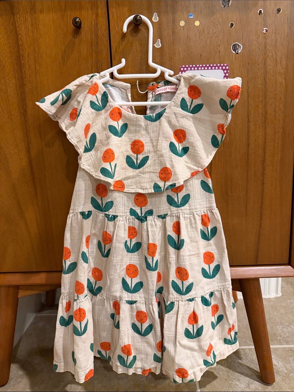 Girls Cream Floral Ruffle Dress - Unbranded